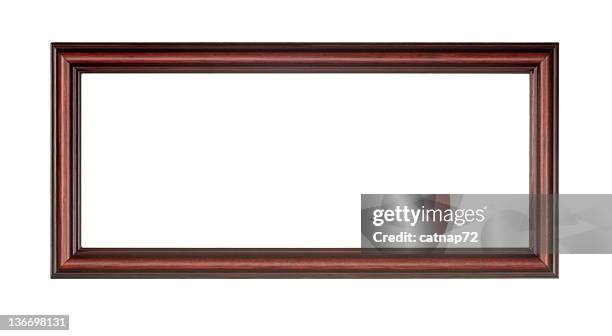 panoramic picture frame in red brown wood, white isolated - moulding a shape stock pictures, royalty-free photos & images