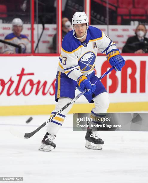 Mark Pysyk of the Buffalo Sabres skates against the Ottawa Senators at Canadian Tire Centre on January 25, 2022 in Ottawa, Ontario, Canada.