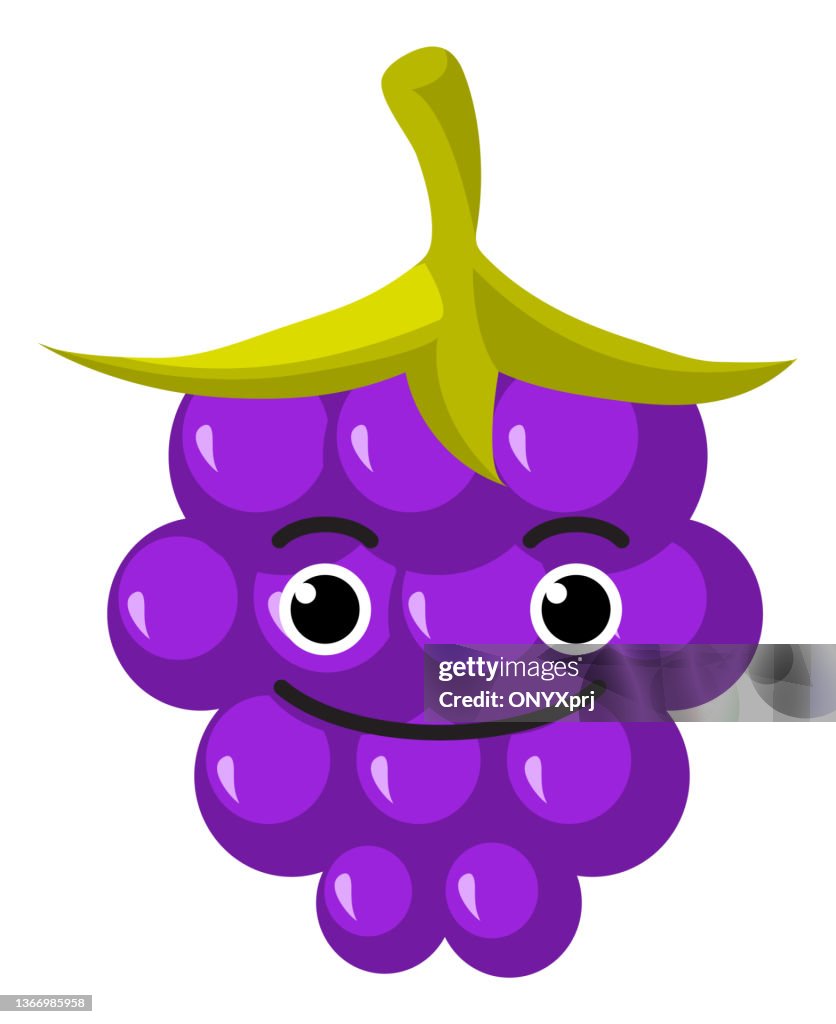 Grapes Raspberry Cartoon Funny Grape Character Cartoon Berry With Smiling Face High-Res Vector ...