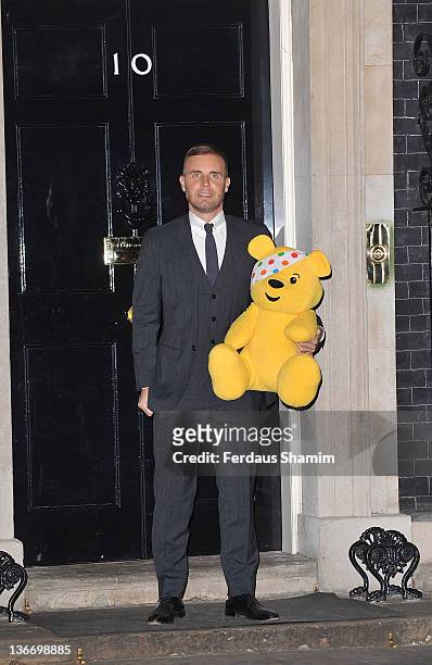 Gary Barlow attends reception hosted by himself and Samantha Cameron for Children in Need at 10 Downing Street on January 10, 2012 in London, England.