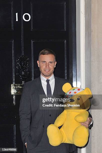 Gary Barlow attends reception hosted by himself and Samantha Cameron for Children in Need at 10 Downing Street on January 10, 2012 in London, England.
