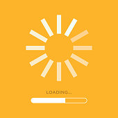 Loading icon. Circle made of lines on yellow background. Load bar icon. Buffering loader. Download or Upload. Vector illustration