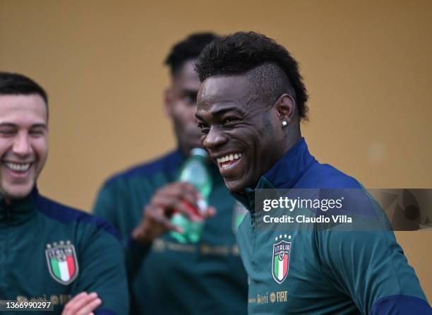 Mario Balotelli of Italy in action during a Italy training session at Centro Tecnico Federale di Coverciano on January 26, 2022 in Florence, Italy.