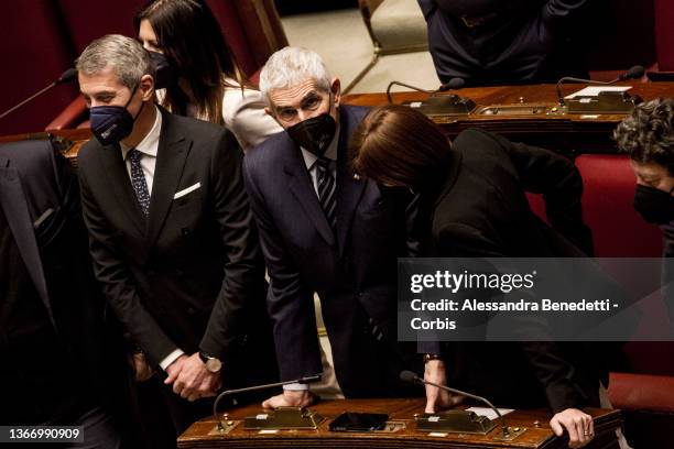 Pier Ferdinando Casini attends the third session of voting to elect a new President of the Italian Republic, on January 26, 2022 in Rome, Italy. The...