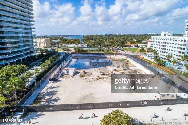 Surfside, Florida, Champlaign Towers South aerial view of remaining foundation of condominium after collapse.