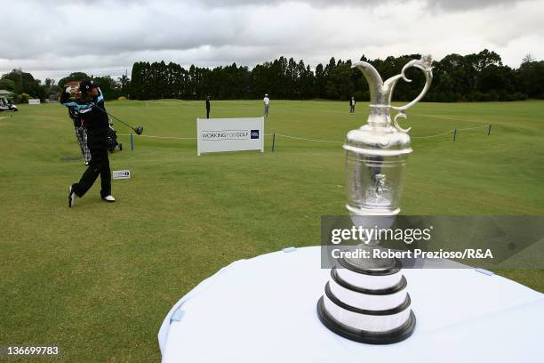 Rohan Blizard of Australia tees off on the 1st hole during day Two of the British Open International Final Qualifying Australasia at Kingston Heath...