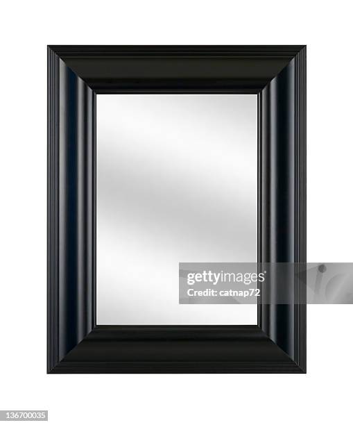 mirror in black picture frame, modern style decor, white isolated - black border stock pictures, royalty-free photos & images