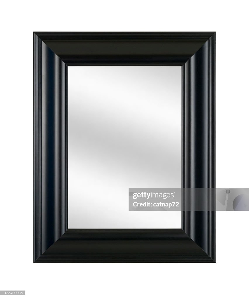 Mirror in Black Picture Frame, Modern Style Decor, White Isolated