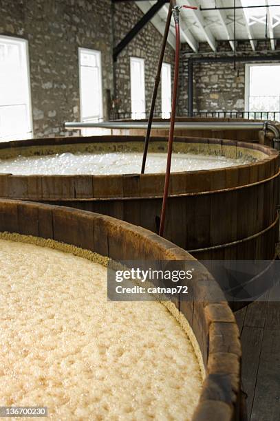 whiskey corn mash bubbling in distillery vats - lexington kentucky 個照片及圖片檔