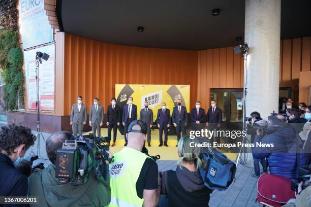 The mayor of San Sebastian, Eneko Goia; the mayor of Vitoria, Gorka Urtaran Agirre; the deputy general of Bizkaia, Unai Rementeria Maiz; the director...