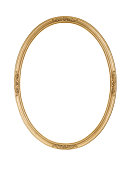 Picture Frame Gold Oval Round, Narrow, White Isolated Studio Shot
