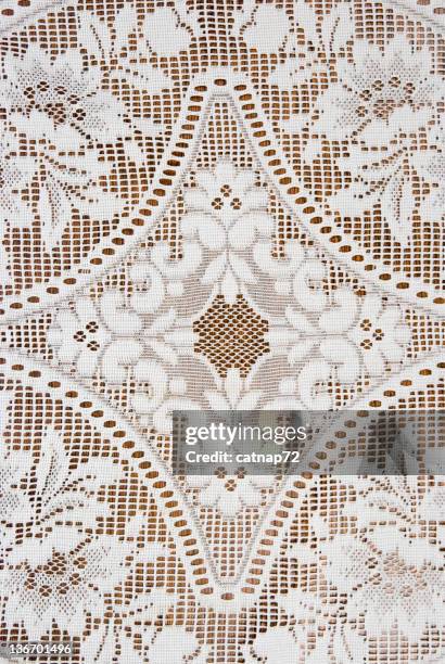 diamond pattern in lace with flowers, detail, design element - doily stock pictures, royalty-free photos & images