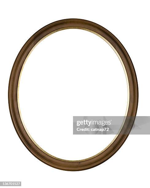 picture frame brown ovalen circle, weiß isoliert studio shot - ellipse stock-fotos und bilder