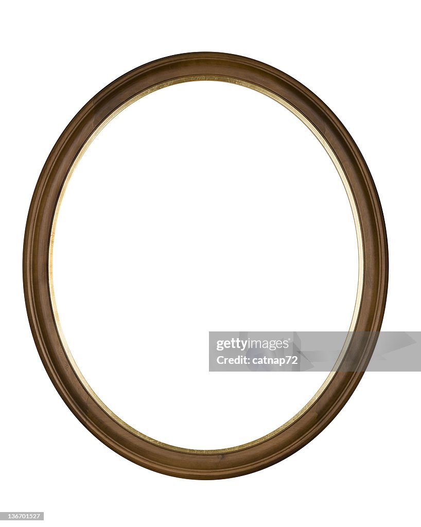 Picture Frame Brown Oval Circle, White Isolated Studio Shot