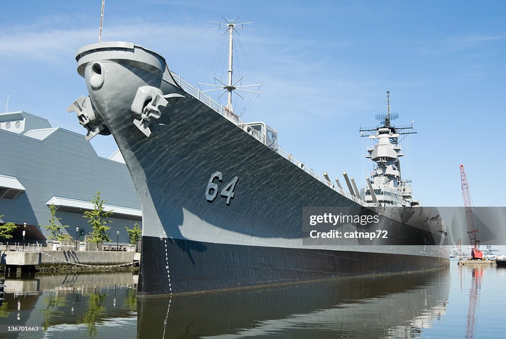Military Battleship Docked at Norfolk, VA, Navy USS Wisconsin