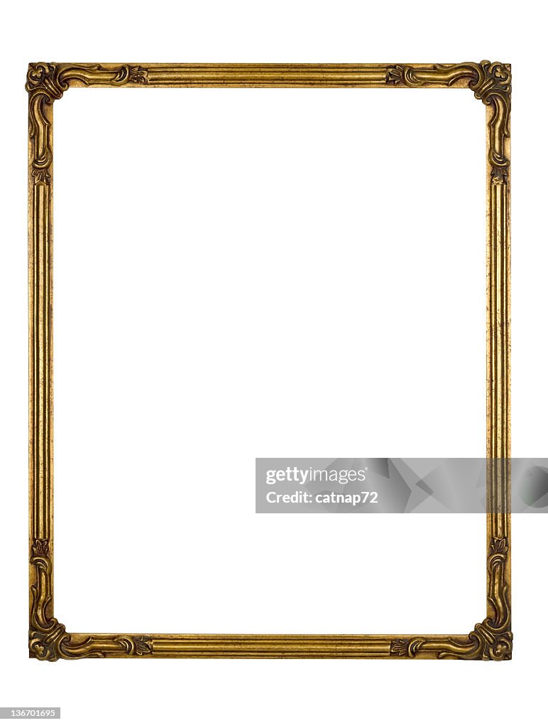 Picture Frame Gold Art Deco, White Isolated Design Element