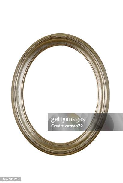 silver picture frame, circle round oval white isolated - antique brooch stock pictures, royalty-free photos & images