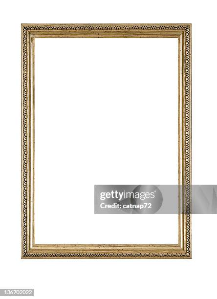 picture frame in gold, narrow antique, white isolated - gold rectangle stock pictures, royalty-free photos & images