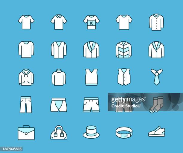 menswear multicolored line icons - denim vest stock illustrations