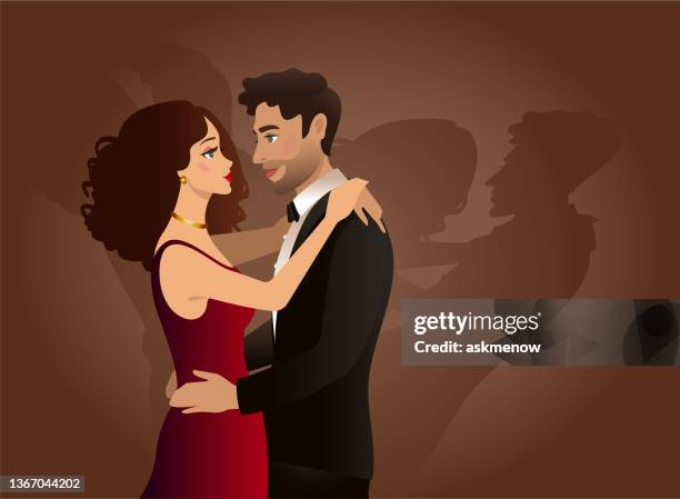young couple dancing face to face - love you stock illustrations