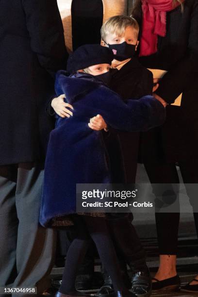 Prince Jacques of Monaco and Princess Gabriella of Monaco attend the ceremony of Sainte-Devote on January 26, 2022 in Monaco, Monaco.