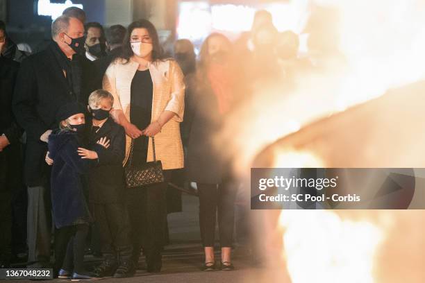 Prince Albert II of Monaco, Melanie Antoinette De Massy, Princess Gabriella of Monaco and Prince Jacques of Monaco attend the ceremony of...