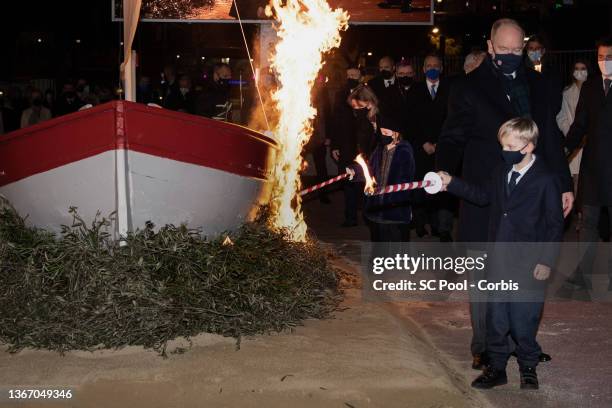 Princess Caroline of Hanover, Princess Gabriella of Monaco, Prince Albert II of Monaco and Prince Jacques of Monaco attend the ceremony of...