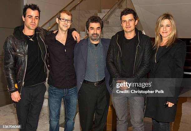 Actors Justin Theroux, Jason Baldwin, director Joe Berlinger, actor Orlando Bloom and actress Jennifer Aniston attend the screening of HBO's...