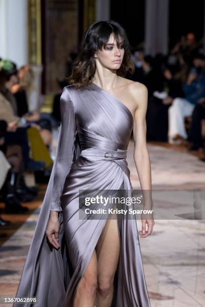 Model walks the runway during the Zuhair Murad Haute Couture Spring/Summer 2022 show as part of Paris Fashion Week on January 26, 2022 in Paris,...