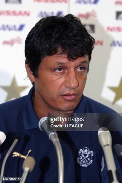 Head coach Adilson Batista attends a press conference after the J.League J1 match between Yokohama F.Marinos and Jubilo Iwata at Mitsuzawa Park...