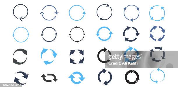 illustrazioni stock, clip art, cartoni animati e icone di tendenza di icona del segno freccia aggiorna il ciclo di rotazione di ricarica su isolato - round