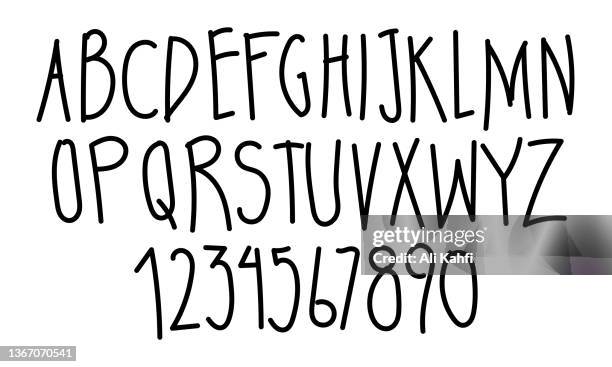 written alphabet, black ink brush lettering, abc latin alphabet, grunge font style - homemade stock illustrations