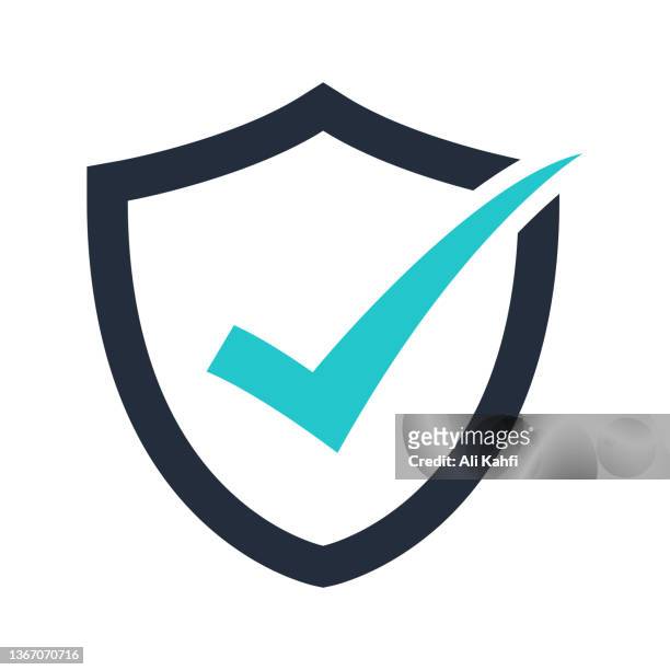 stockillustraties, clipart, cartoons en iconen met tick mark approved with shield icon - safe