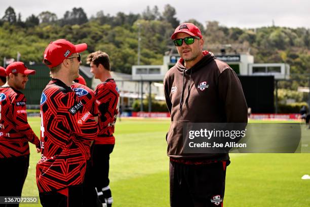 Kings coach Peter Fulton looks on during the Super Smash Elimination Final match between Canterbury Kings and Wellington Firebirds at University of...