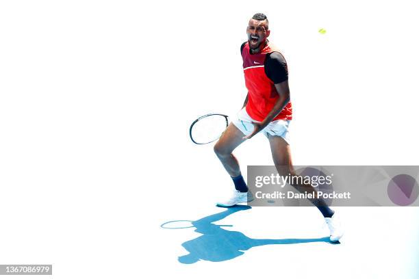 Nick Kyrgios of Australia celebrates in his Men's Doubles Semifinals match with Thanasi Kokkinakis of Australia against Marcel Granollers of Spain...