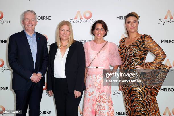 Craig Tiley CEO of Tennis Australia, Bruna Papandrea, Jayne Hrdlicka, CEO of Virgin Australia Airlines and Board President of Tennis Australia and...