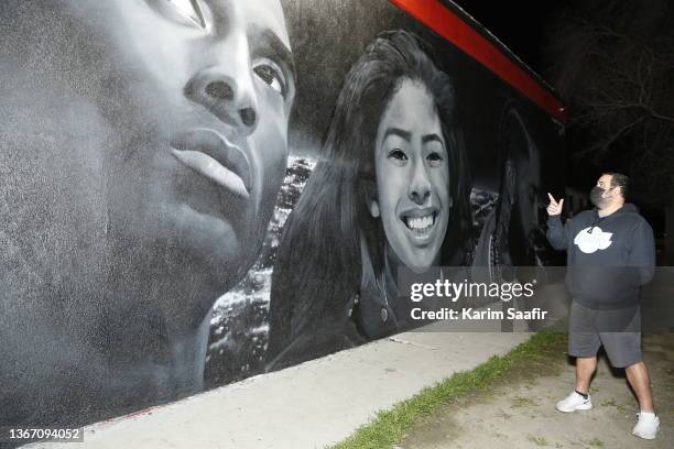 Person is seen at the Kobe & Gianna Bryant mural at Backpack Boyz on the second anniversary of the helicopter crash that killed the former LA Lakers...