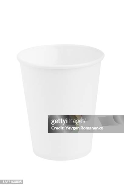 white paper cup isolated on white background - bicchiere di carta foto e immagini stock