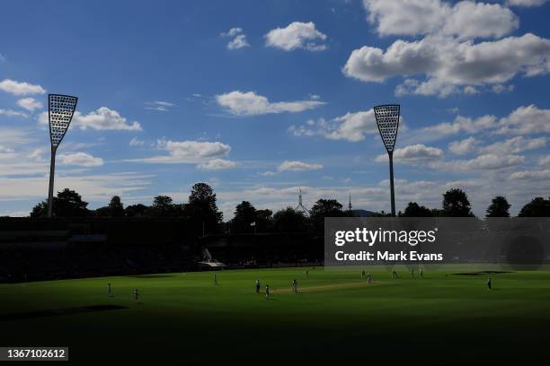 General view of play during day one of the Women's Test match in the Ashes series between Australia and England at Manuka Oval on January 27, 2022 in...