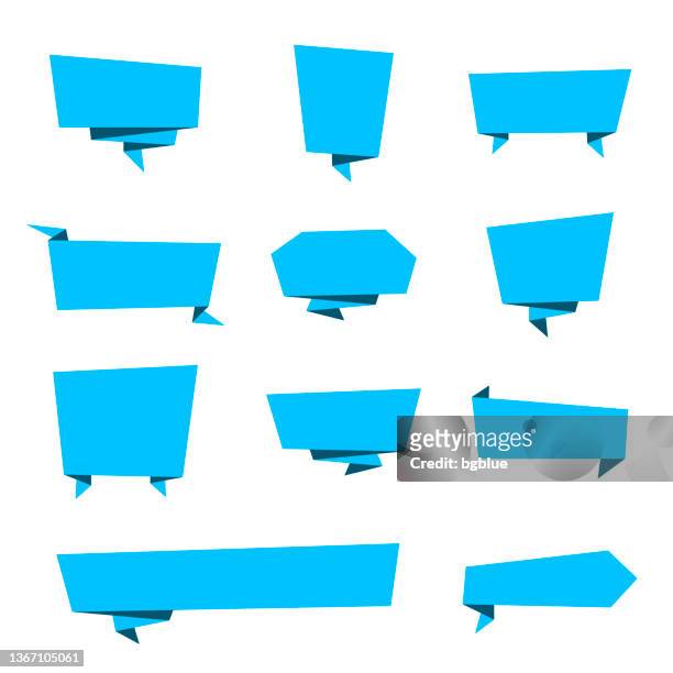 set of blue banners - design elements on white background - origami stock illustrations