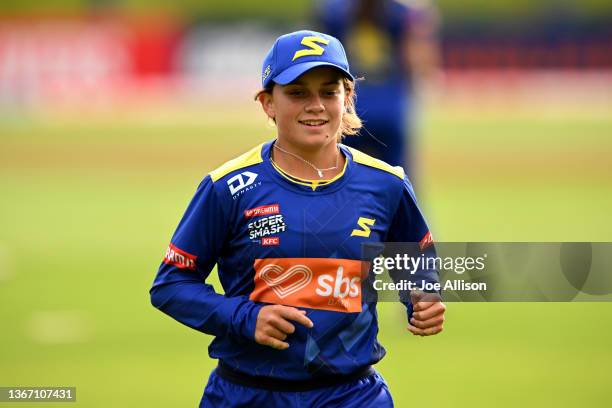 Eden Carson of the Sparks looks on during the Super Smash Elimination Final match between the Otago Sparks and the Auckland Hearts at University of...