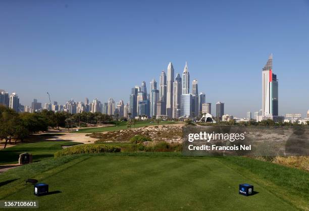 General view of the 8th hole during day one of the Slync.io Dubai Desert Classic at Emirates Golf Club on January 27, 2022 in Dubai, United Arab...