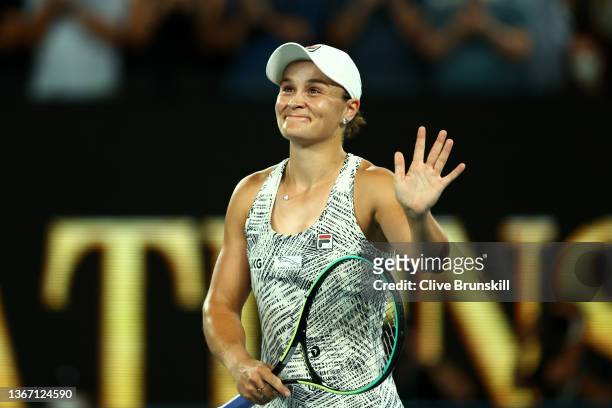 Ashleigh Barty of Australia celebrates winning her Women's Singles Semifinals match against Madison Keys of United States during day 11 of the 2022...