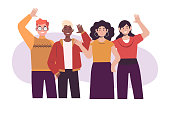 Hand drawn group of people waving illustration Vector illustration