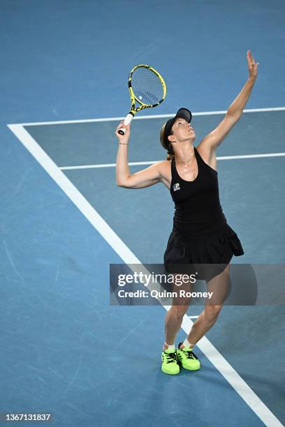 Danielle Collins of United States serves in her Women's Singles Semifinals match against Iga Swiatek of Poland during day 11 of the 2022 Australian...