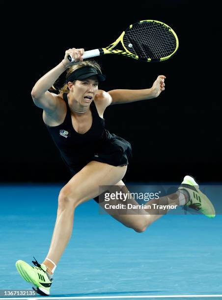 Danielle Collins of United States plays a forehand in her Women's Singles Semifinals match against Iga Swiatek of Poland during day 11 of the 2022...
