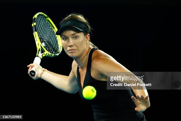 Danielle Collins of United States plays a forehand in her Women's Singles Semifinals match against Iga Swiatek of Poland during day 11 of the 2022...