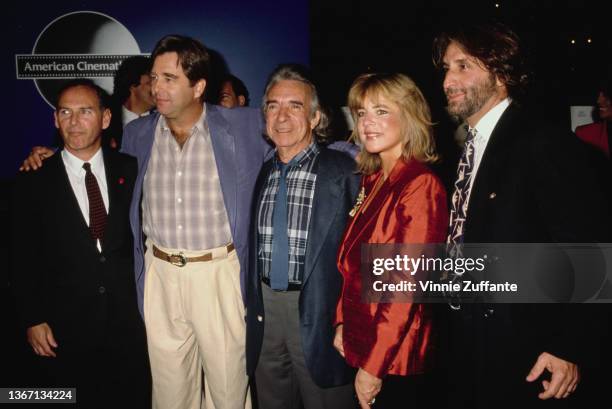 Canadian-American film director Arthur Hiller , American actor Beau Bridges, American actress Stockard Channing, and American actor and director Ron...