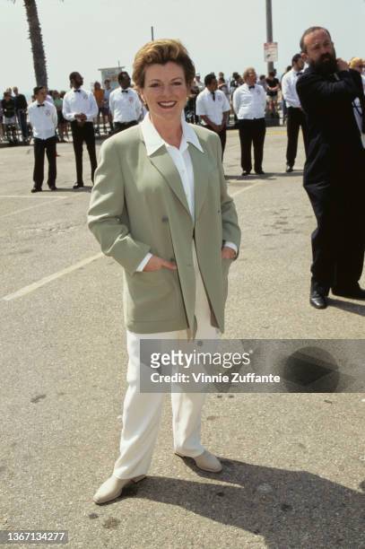 British actress Brenda Blethyn, wearing a grey jacket over a white shirt and white trousers, attends the 12th Annual IFP/West Independent Spirit...