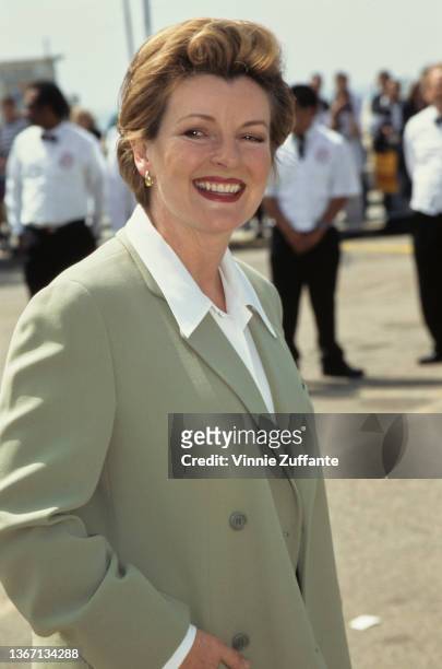 British actress Brenda Blethyn, wearing a grey jacket over a white shirt and white trousers, attends the 12th Annual IFP/West Independent Spirit...